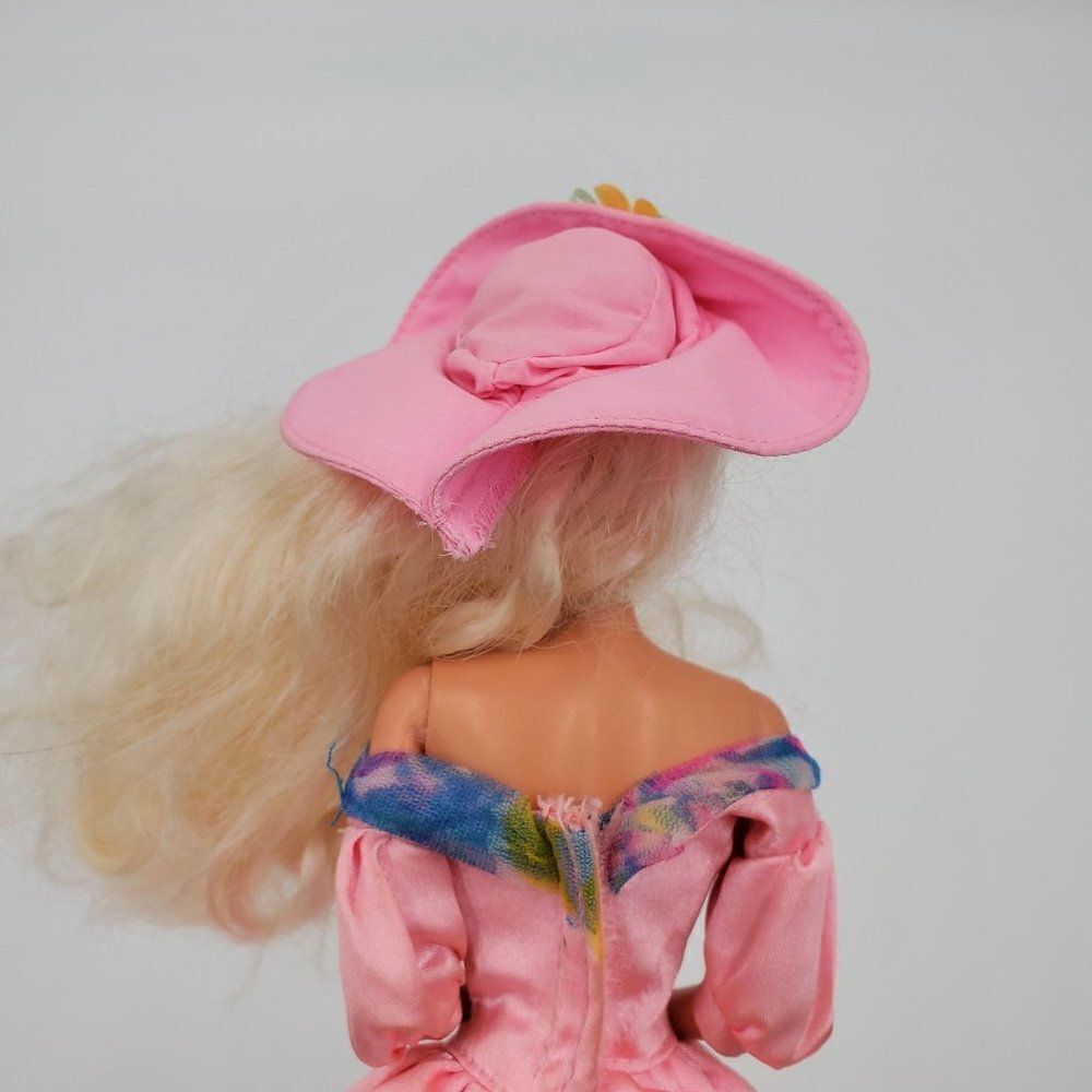 Vintage Mattel Barbie Doll Long Blonde Hair Blue Eyes Pink Dress Hat - Picture 10 of 13